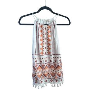 Skies Are Blue Embroidered Boho Tassel Tank Top – Medium